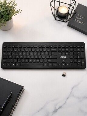 ASUS Wireless Full Size Keyboard USB Receiver Tested Working Black